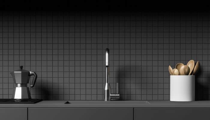 black tile modern splashback 