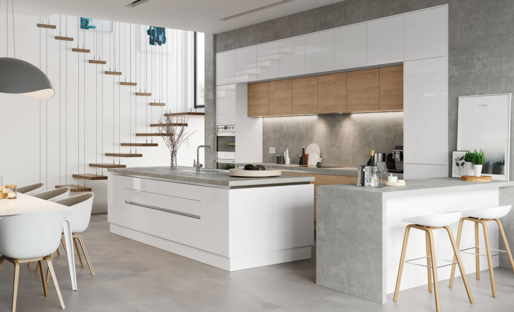 modern contemporary zola white gloss tavola stained parched oak kitchen hero